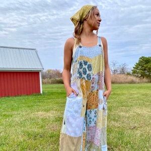 Blue Sky Patchwork Overalls